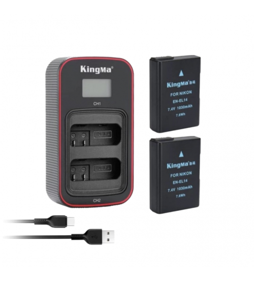 KINGMA Battery Nikon EN-EL14 2-Pack with Dual Charger 